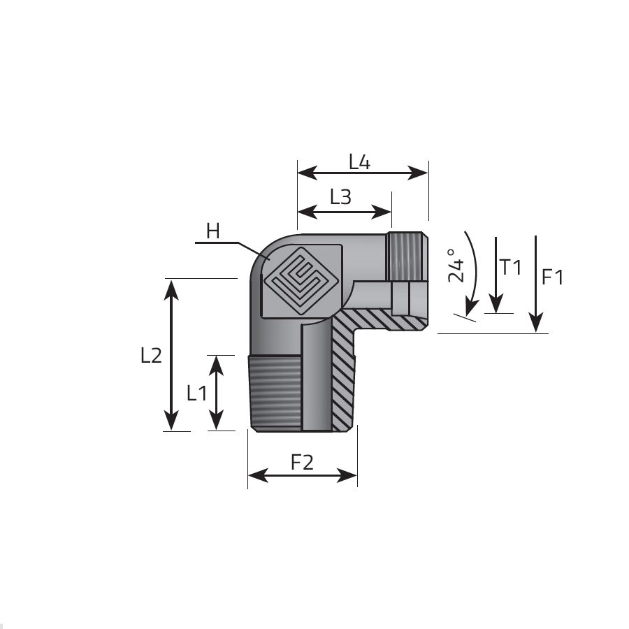 DIN MALE STUD ELBOW - BSPT MALE
