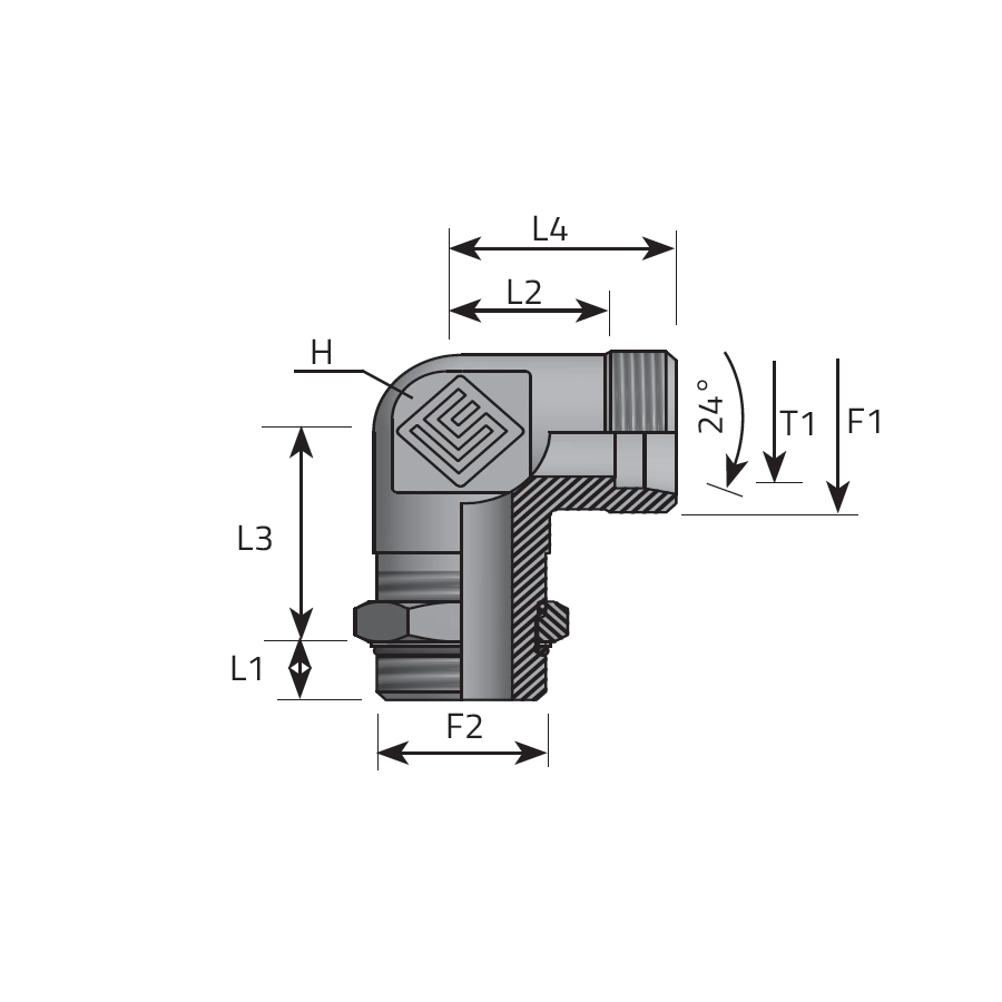 GOMITO 90° MASCHIO DIN - MASCHIO METRICO ORIENTABILE -  Vitillo