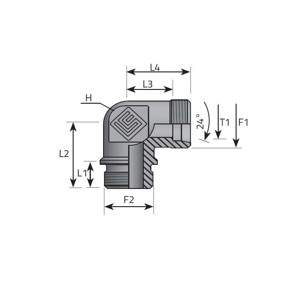 GOMITO 90° MASCHIO DIN - MASCHIO METRICO FORMA B -  Vitillo