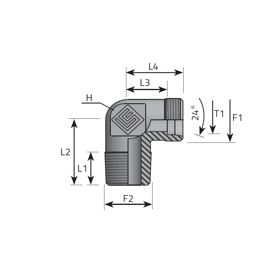 DIN MALE STUD ELBOW - NPT MALE