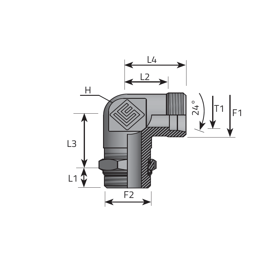 GOMITO 90° M.DIN - M. METRICO ORIENTABILE CON O-RING -  Vitillo