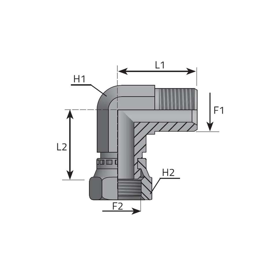 GOMITO 90°- MASCHIO GAS CILINDRICO SV 60°- FEMMINA GIREVOLE GAS CILINDRICA -  Vitillo