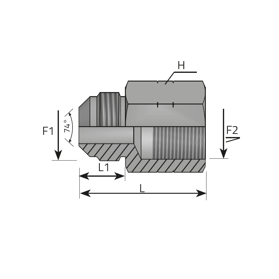 LONG ADAPTOR MALE JIC - UNMOVABLE FEMALE NPT