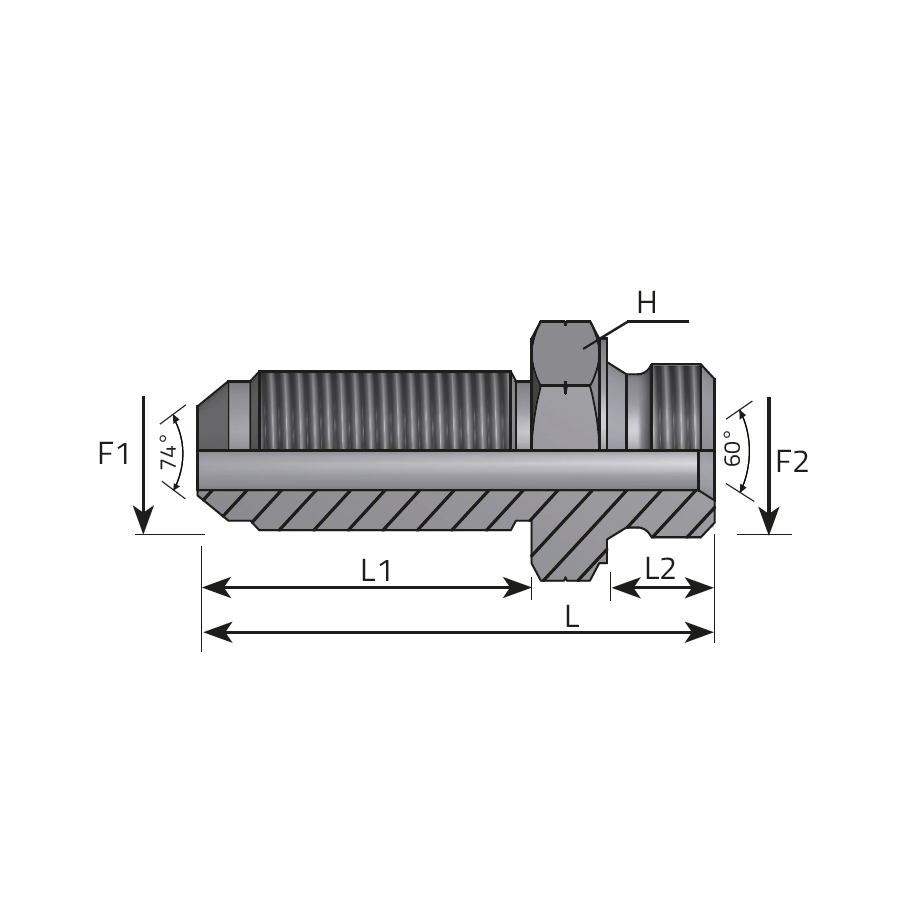 LONG CONNECTOR MALE JIC - METRIC MALE 60° CONE