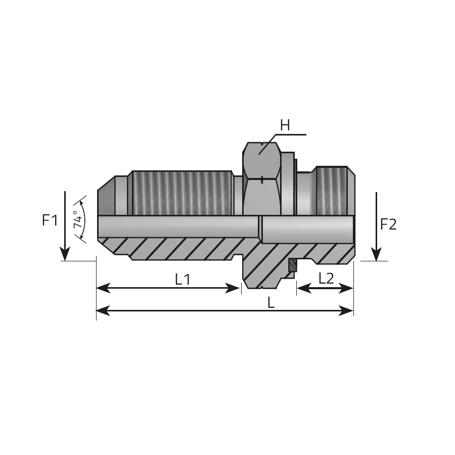LONG CONNECTOR MALE JIC - METRIC MALE FORM E