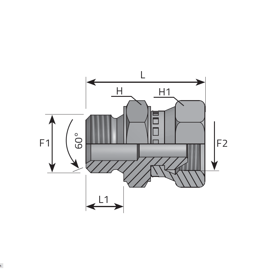 ADATTATORE DIRITTO - MASCHIO GAS CILINDRICO SV 60°- FEMMINA GIREVOLE GAS CILINDRICA  -  Vitillo