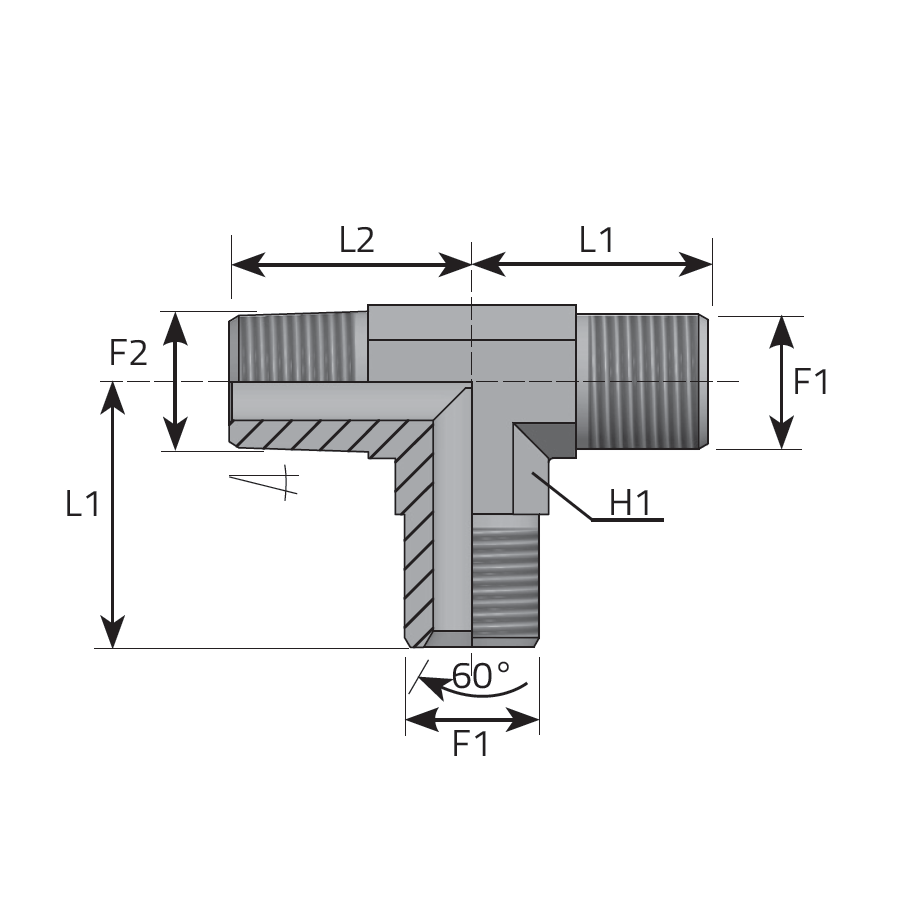 RUN TEE MALE BSPP - MALE NPT