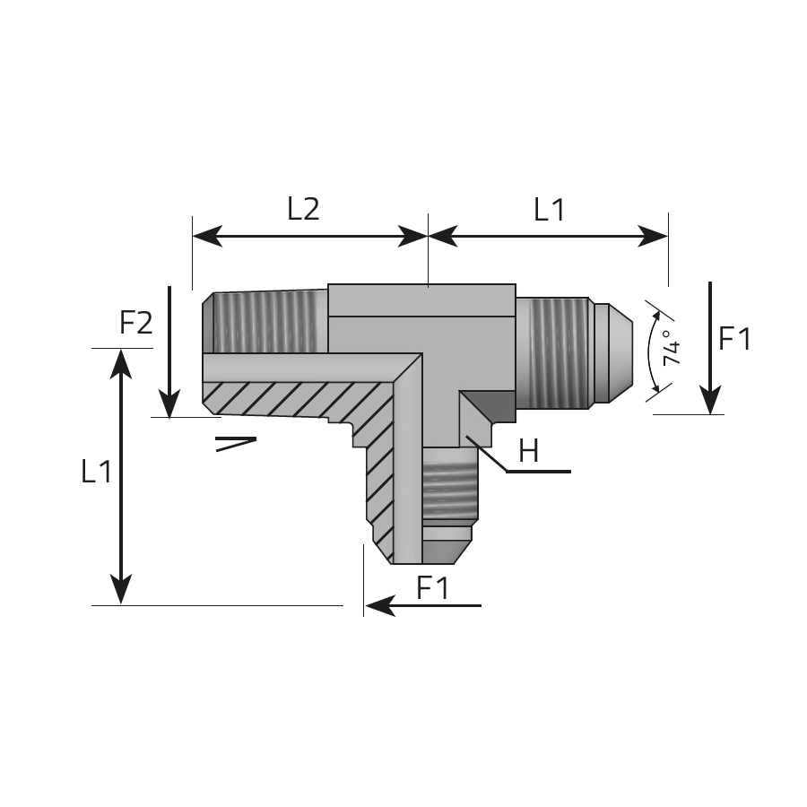 ADATTATORE “T” - MASCHIO JIC - MASCHIO NPT AL BRACCIO -  Vitillo