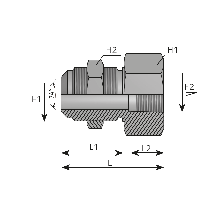 STRAIGHT BULKHEAD ADAPTOR MALE JIC - UNMOVABLE FEMALE NPT -  Vitillo