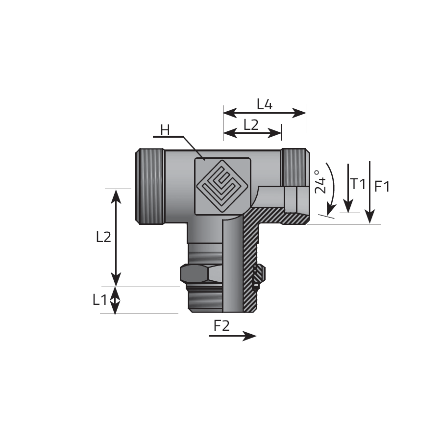 ADATTATORE T MASCHIO DIN - MASCHIO GAS CILINDRICO ORIENTABILE AL PIEDE -  Vitillo