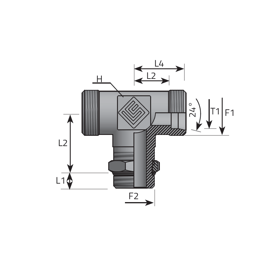 T ADAPTER DIN MALE/DIN MALE/METRIC MALE ADJUSTABLE AND RETAINING SEAL