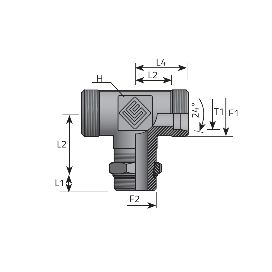 ADATTATORE T MASCHIO DIN - MASCHIO METRICO ORIENTABILE AL PIEDE -  Vitillo