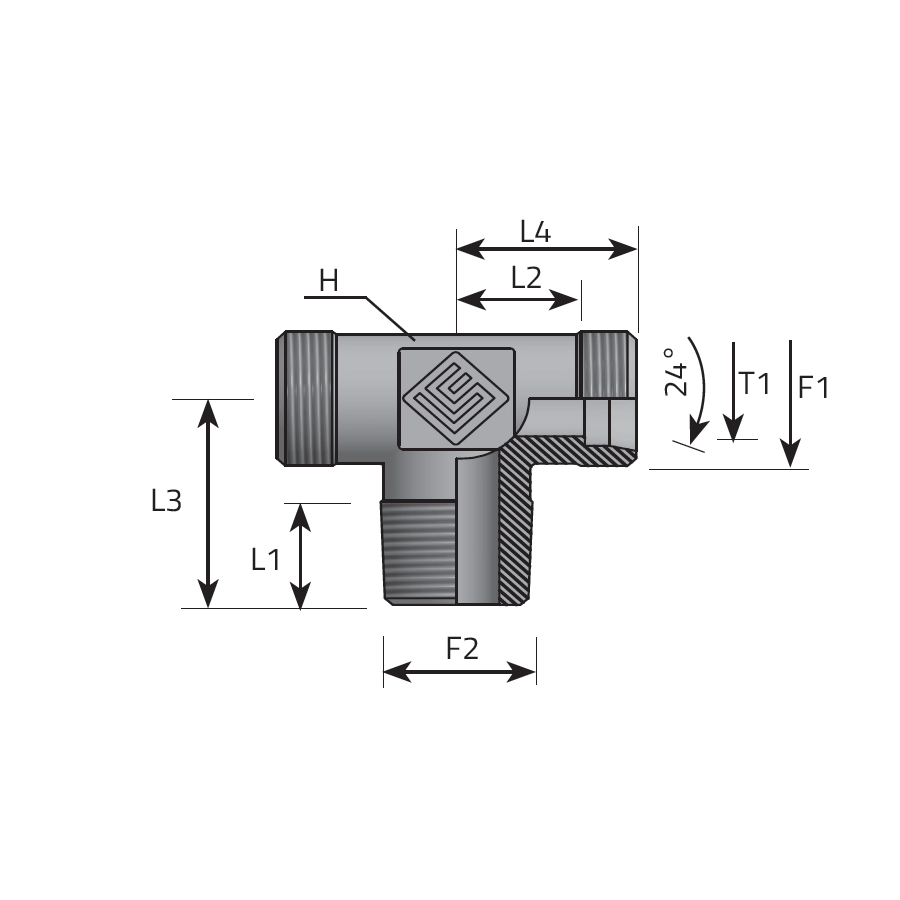 T ADAPTER DIN MALE/DIN MALE/METRIC TAPER MALE