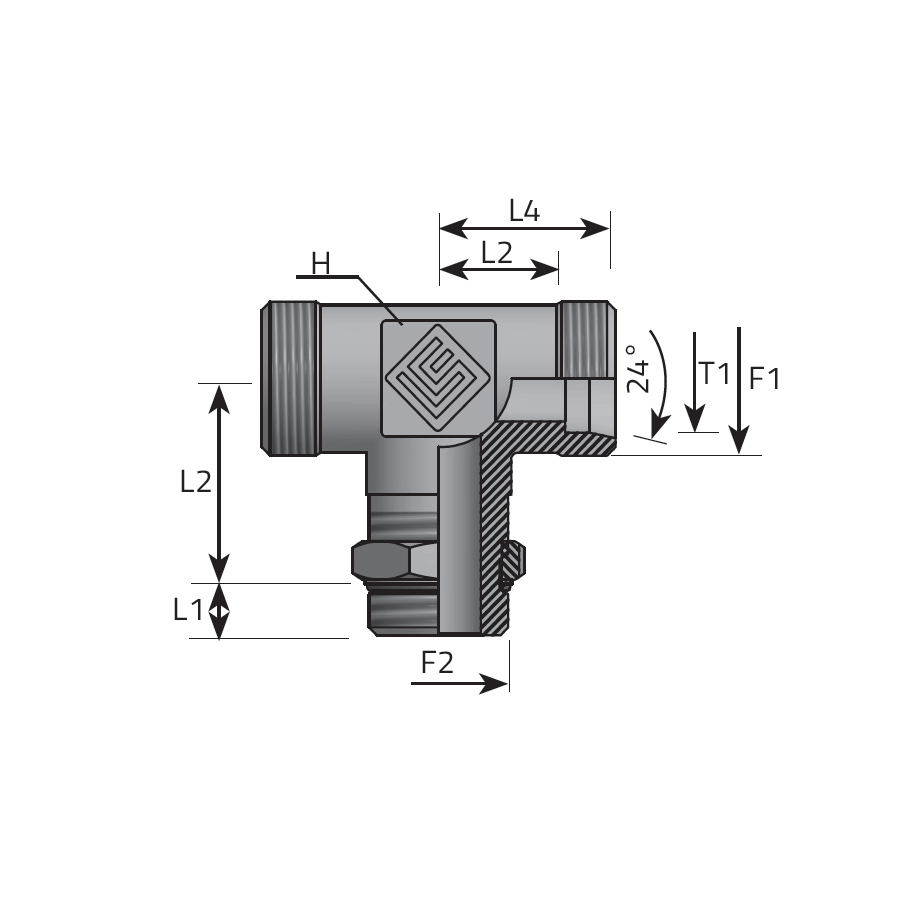T ADAPTER DIN MALE/DIN MALE/UNF MALE ADJUSTABLE
