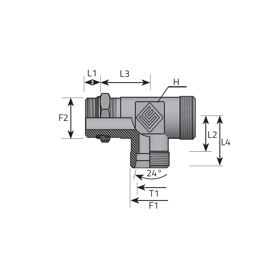 ADATTATORE T MASCHIO DIN - MASCHIO METRICO ORIENTABILE AL BRACCIO -  Vitillo