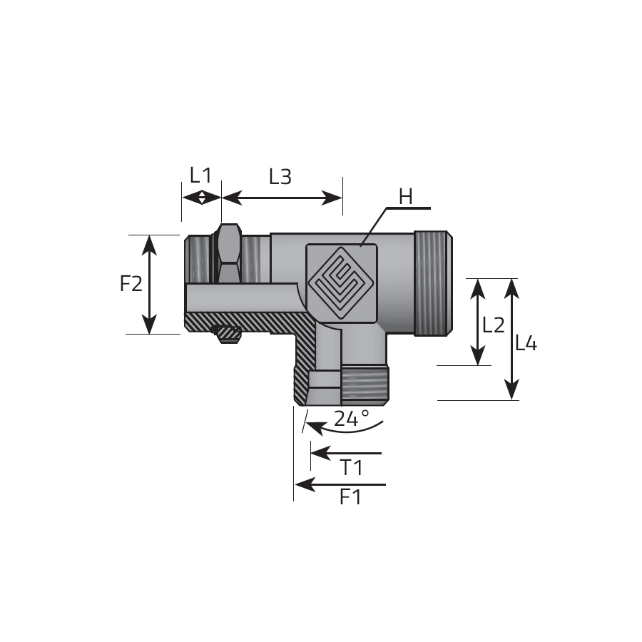 T ADAPTER UNF MALE ADJUSTABLE/DIN MALE/DIN MALE