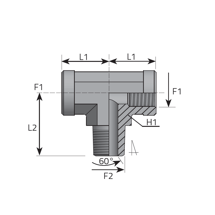 TEE ADAPTER Female BSPP - MALE BSPT - Female BSPP