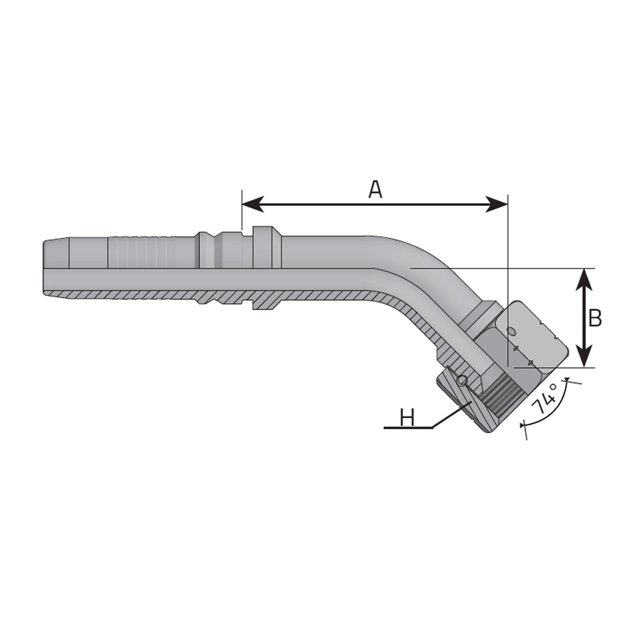 FEMMINA 45° JIC SV 37° DADO SPINATO