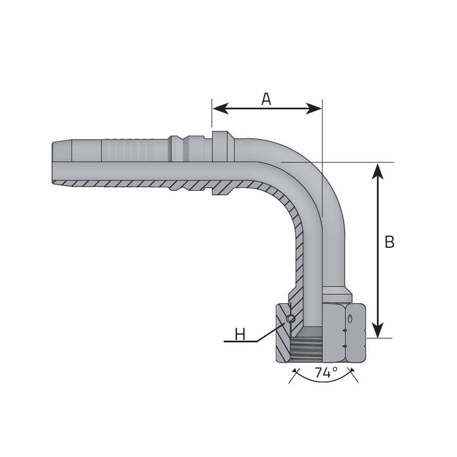 FEMMINA 90° JIC SV 37° DADO SPINATO LONG DROP