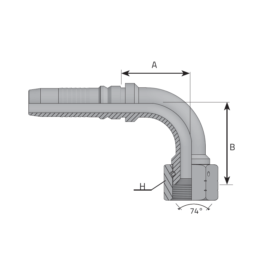 FEMMINA 90° JIC SV 37° DADO SPINATO
