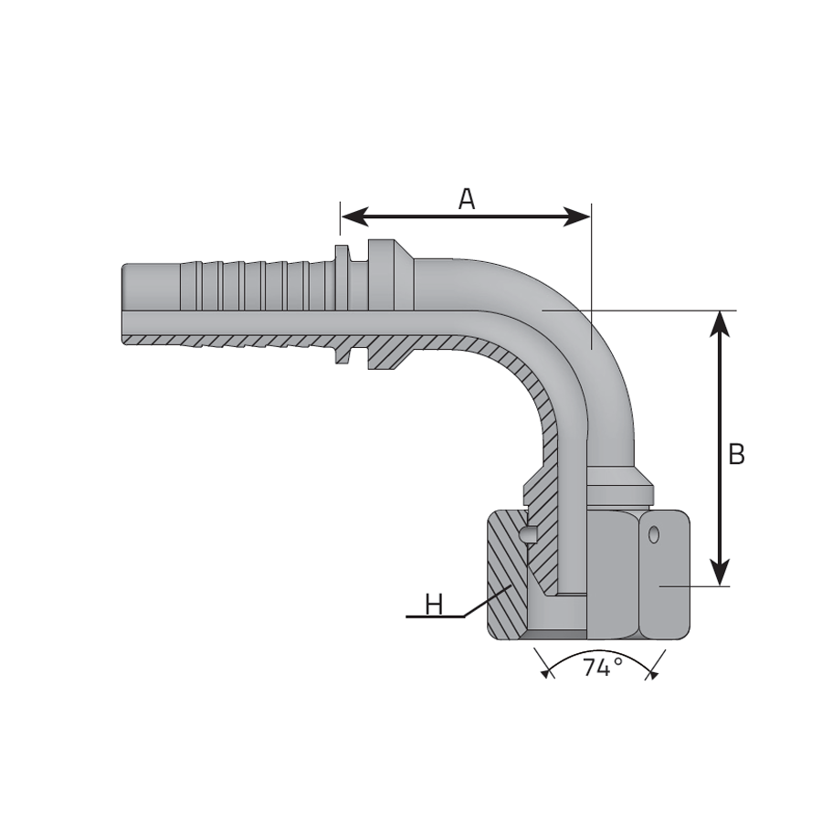 FEMMINA 90° JIC SV 37° CON DADO SPINATO