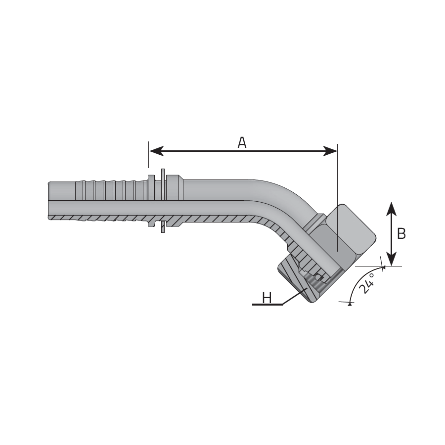 METRIC FEMALE 24° CONE - 45° ELBOW - L TYPE