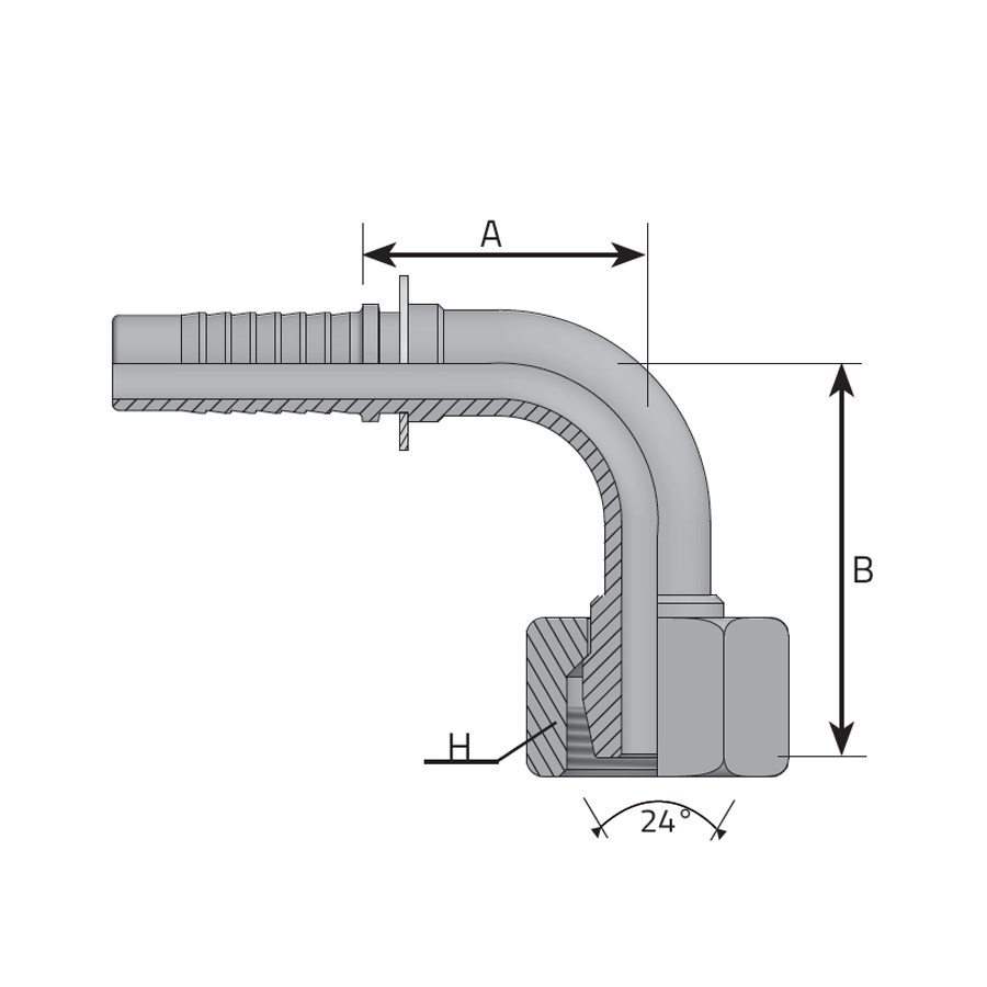 METRIC FEMALE 24° CONE - 90° ELBOW - FRENCH TYPE -  Vitillo