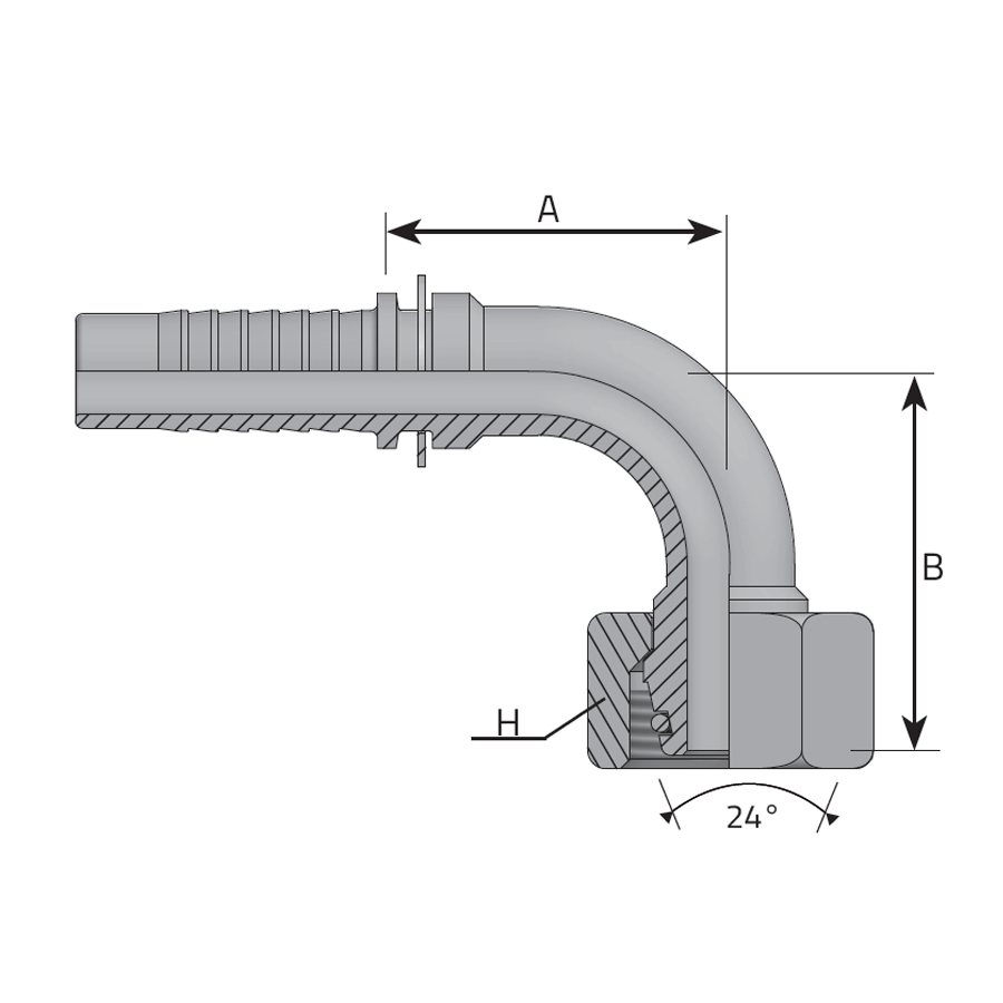 METRIC FEMALE 24° CONE - 90° ELBOW - L TYPE