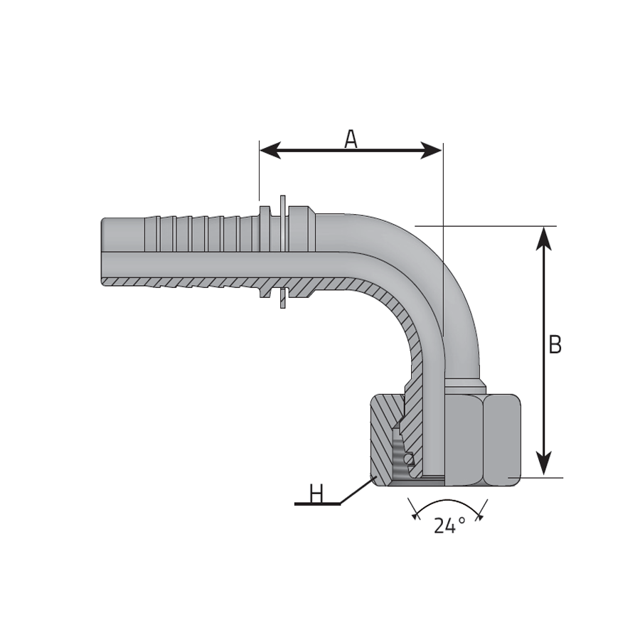 METRIC FEMALE 24° CONE - 90° ELBOW - S TYPE -  Vitillo