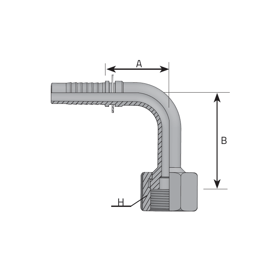 ORFS FEMALE SWIVEL - 90° ELBOW - LONG DROP